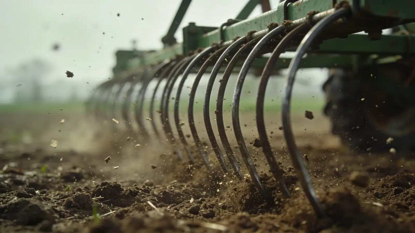 A spring-tine harrow loosens the top layer of soil